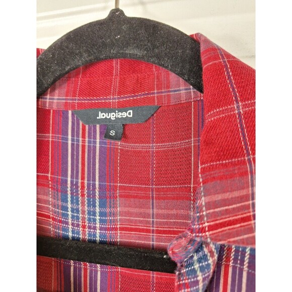 Desigual Women's Red Plaid Embroidered Babydoll Flowy Mini Dress Size Small - Picture 8 of 8